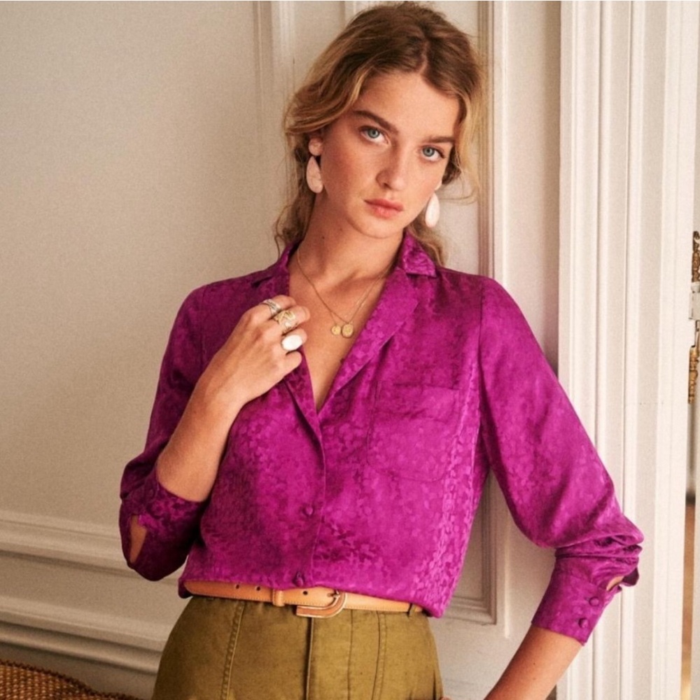 Sézane Florence Shirt Silk Purple Size S